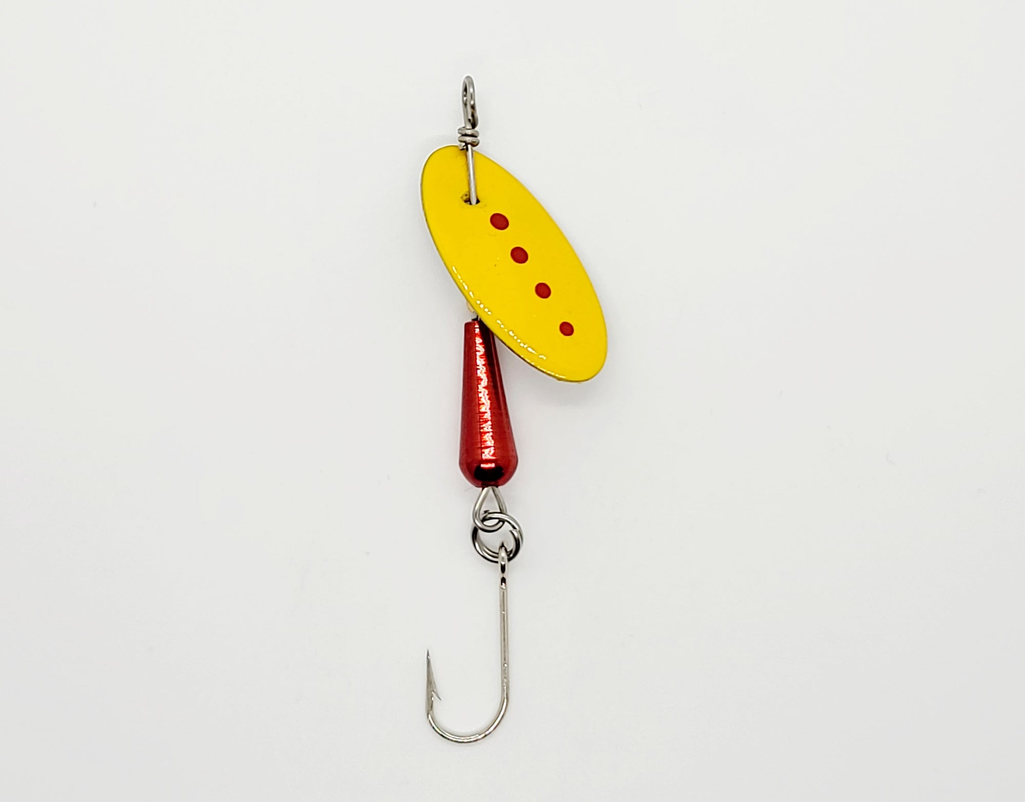 Mustard Yellow Red Dot Spinner - Get'n Hook'd Lures