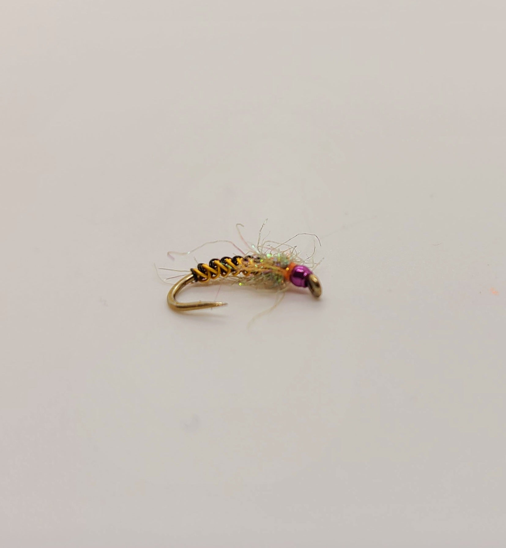 Fl. Orange/Black Wire /Purple 1/16" bead /Light Olive Dubbin