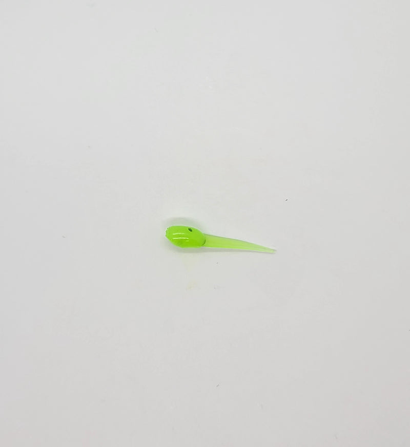 Chartreuse-Black Fleck Size comparison between the Mighty Minnow and the Mini Minnow