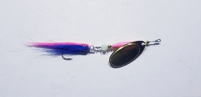 Hot pink with blue and pink buck tail & Glow bead